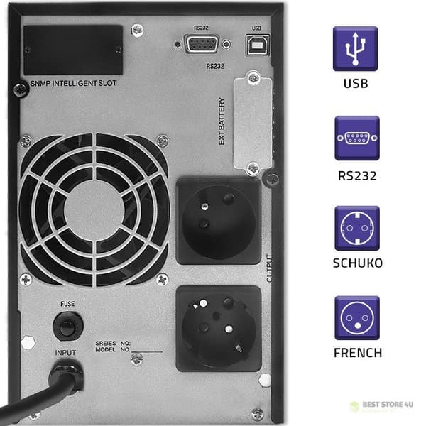 QOLTEC UPS ONLINE NØDSTRØMFORSYNING | REN SINUSBØLGE | 2 KVA | 1,6 KW | LCD | USB