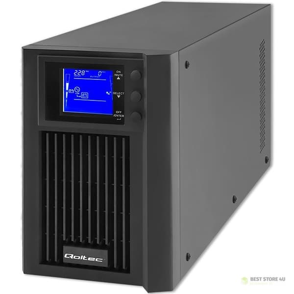 QOLTEC UPS ONLINE NØDSTRØMFORSYNING | REN SINUSBØLGE | 2 KVA | 1,6 KW | LCD | USB