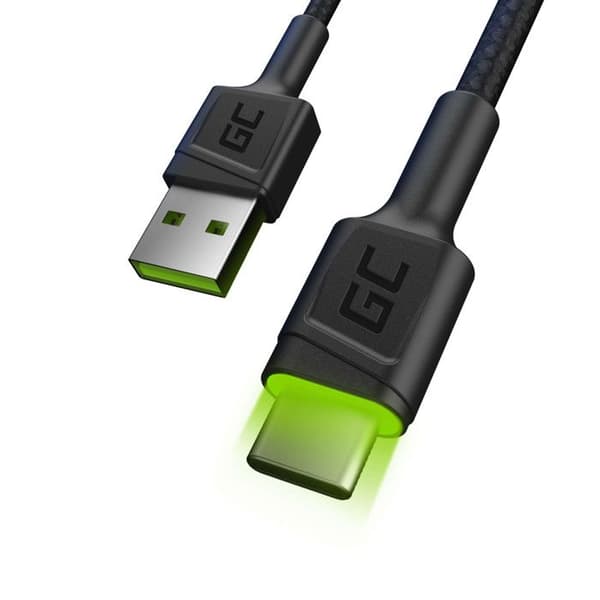 USB-kabel - Green Cell - GC Ray - 1,2m - Snabbladdning - Grön belysning