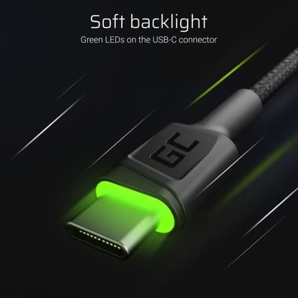 Set 3x Green Cell GC Ray USB-kabel - USB-C 120cm, grön LED, Ultra Charge snabbladdning, QC 3.0
