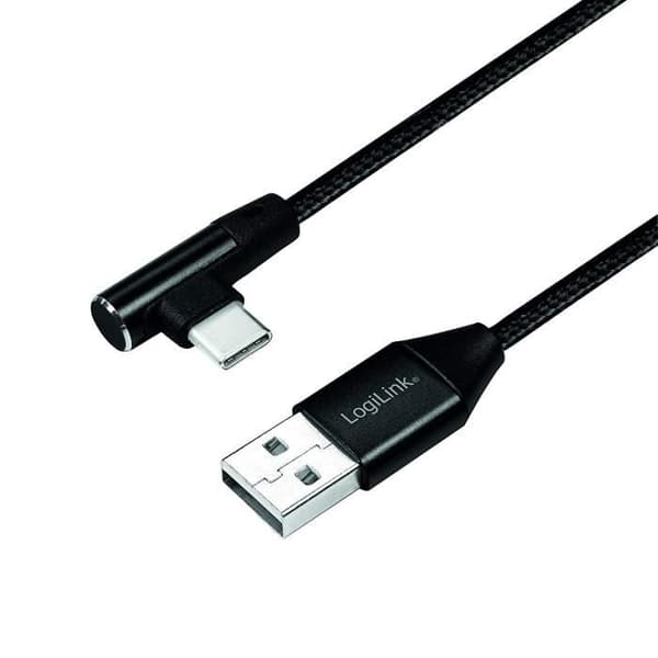 Logilink USB 2.0-kabel 90° vinklad USB (Typ A) till USB (Typ C) Svart 1 m - CU0138
