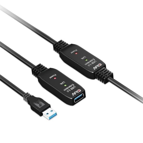 Club 3D USB 3.2 Gen1 aktiv förlängningskabel - 10 m - Hane/B - 28AWG - CAC-1405