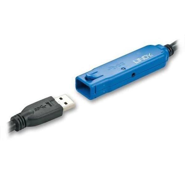 Lindy 8m USB 3.0, 8 m, USB A, USB A, 3.0 (3.1 Gen 1), Hane-Kvinna, Svart