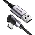 Miniatyrbild 1 av 4: UGREEN 90 graders vinklad USB C-kabel 3A snabbladdning flätad nylon, 1M
