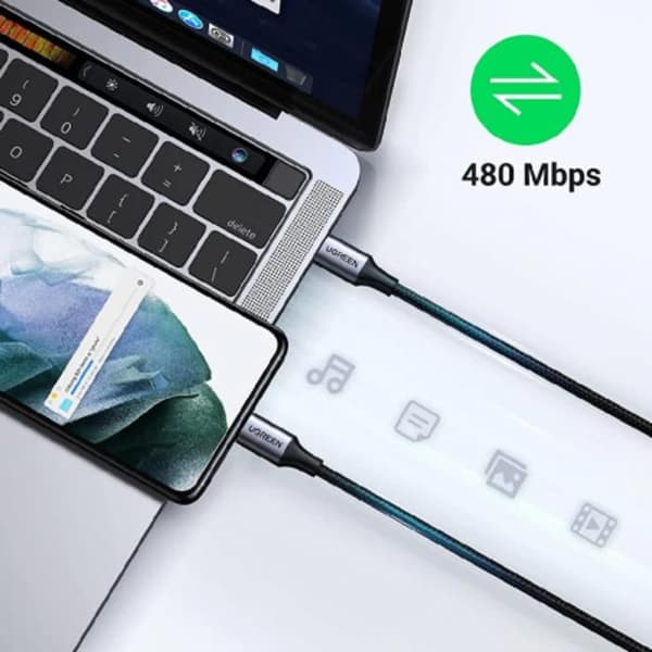 UGREEN USB C till USB C-kabel (1M) Snabbladdning 60W nylonflätad kompatibel med iPhone15 Galaxy S24 S23 iPad MacBook Steam Deck