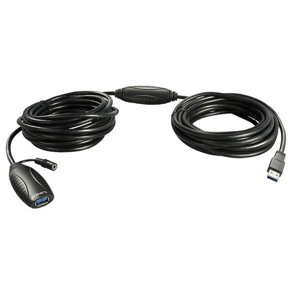 USB-förlängningskabel - Lindy - USB 3.0 - 15 m - Stöder 5Gbit/s - Svart
