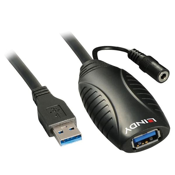 USB-förlängningskabel - Lindy - USB 3.0 - 15 m - Stöder 5Gbit/s - Svart