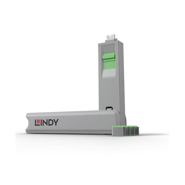 LINDY USB Typ C Port Blocker Kit med nyckel och 4 lås, grön