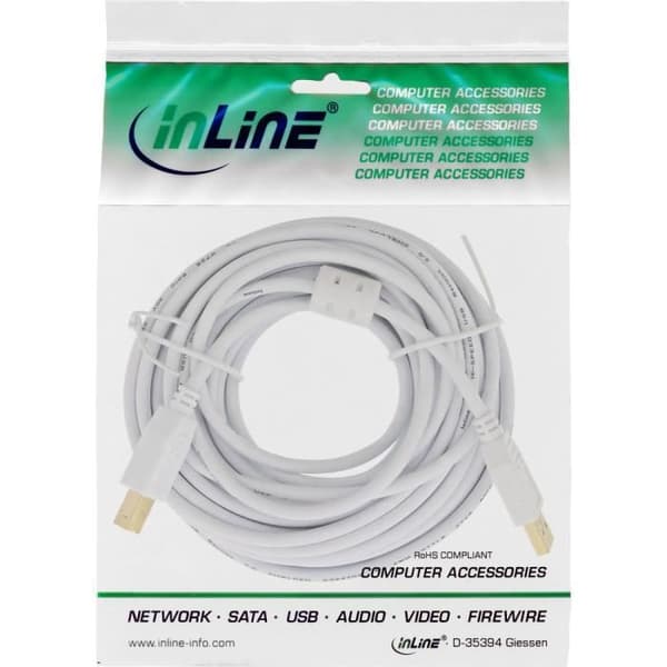 InLine 34550W, 10 m, USB A, USB B, 2.0, hane-hane, vit