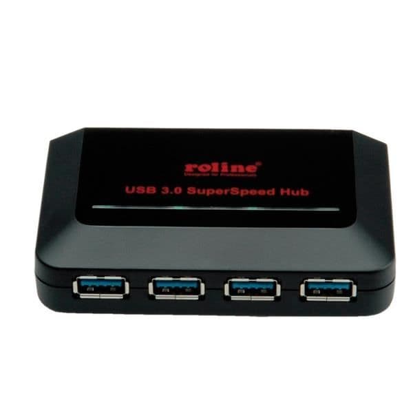 USB 3.0 Hub - ROLINE - 4 portar - USB-ström - Överföringshastighet 5 Gbit/s - Svart