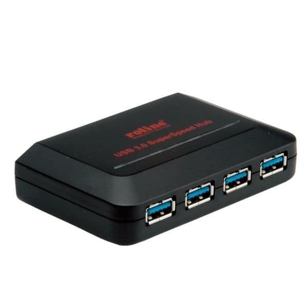 USB 3.0 Hub - ROLINE - 4 portar - USB-ström - Överföringshastighet 5 Gbit/s - Svart