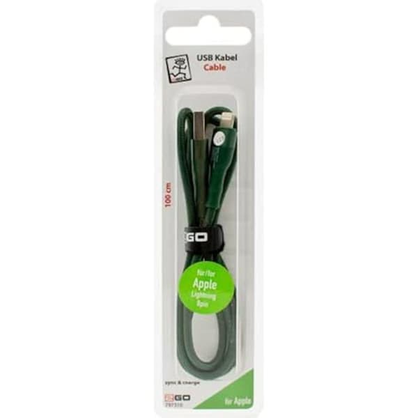 USB-kabel - 2GO - A till Lightning - 100 cm - Grön - Synk & Ladda