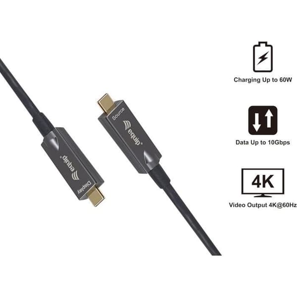 Aktiv USB-C till C optisk kabel - EQUIP - 119462 - 10m - 4K/60Hz - 10 Gbit/s