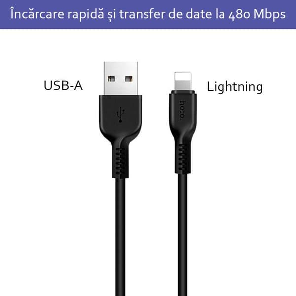Hoco - Flash datakabel (X20) - USB-A till Lightning, 10W, 2,4A, 1,0m - Svart