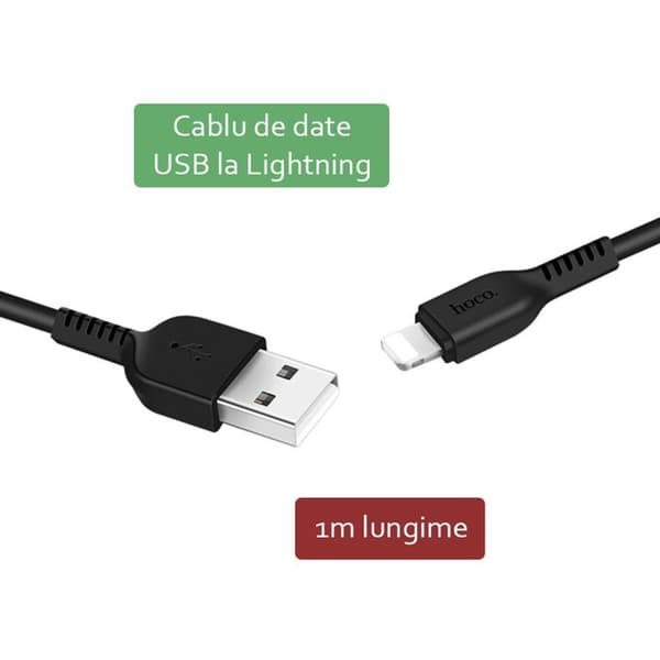 Hoco - Flash datakabel (X20) - USB-A till Lightning, 10W, 2,4A, 1,0m - Svart