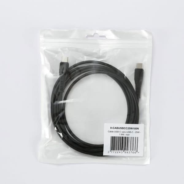 USB-C/USB-C 2.0 Hank/Hank - WE - 25W - Längd 1.80M - Svart