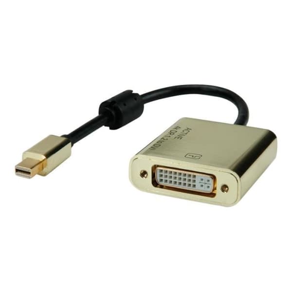 Roline Gold DisplayPort-adapter - Mini DisplayPort (M) till DVI-I (F) - 10 cm - 4K-stöd, aktiv - svart, guld