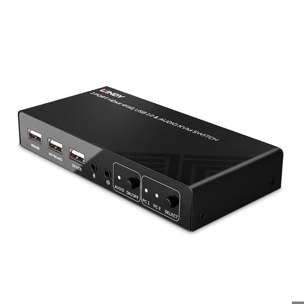 Lindy 2 Port KVM Switch HDMI 4K60, USB 2.0 - Audio Schaltet zwischen 2 HDMI PCs from einer einzigen Konsole (Tastatur,