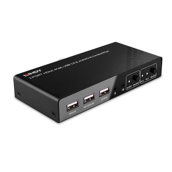 Lindy 2 Port KVM Switch HDMI 4K60, USB 2.0 - Audio Schaltet zwischen 2 HDMI PCs from einer einzigen Konsole (Tastatur,