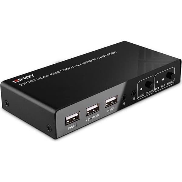 Lindy 2 Port KVM Switch HDMI 4K60, USB 2.0 - Audio Schaltet zwischen 2 HDMI PCs from einer einzigen Konsole (Tastatur,