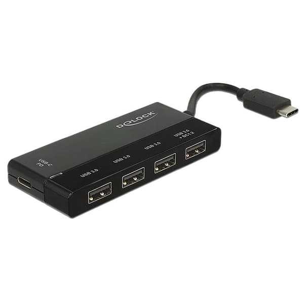 USB-hubb - DeLock - USB 3.1-hubb - 4 x USB 3.1 - 1 x USB-C Power Delivery - Svart