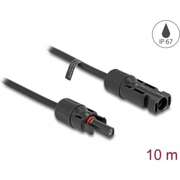 Delock - Stromkabel - MC4 (M) till MC4 (W) - 600 V - 10 m - Schnappverschluss - Schwarz - 88231
