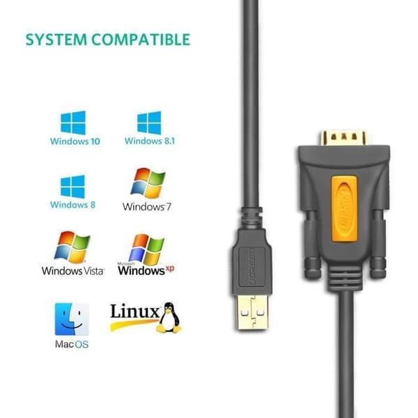 UGREEN USB RS232 DB9 seriekabel USB hane till RS232 hane-adapter, 1M