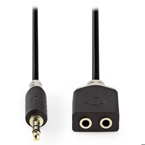 Audio Kabel - ALPEXE - 735 - 3,5 mm Hane - 2x 3,5 mm Hona - 0,2 m - Antracit