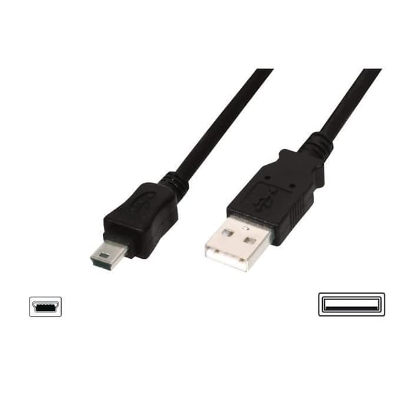 USB 2.0-kabel - Digitus - Typ A till mini B (5pin) - 3.0m - Svart - Blå kontakter