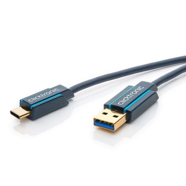 USB-C-kabel - Clicktronic - 0,5 m - USB-A 3.0 hane - Hög prestanda - Grå