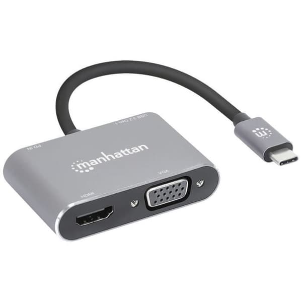 Manhattan dockningsstation för bärbar dator USB-C till HDMI &amp; VGA 4-i-1 dockningskonverter USB-C® strömförsörjning