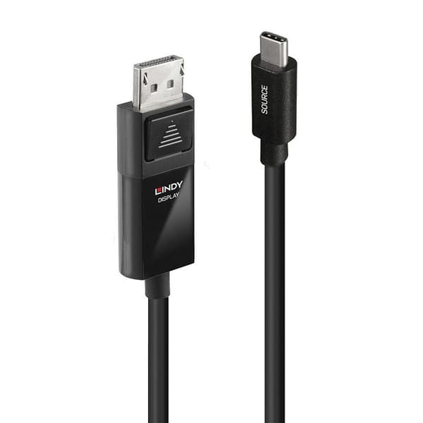 USB Typ C till DisplayPort 1.4 Adapterkabel - Lindy - 2m - HDR - Svart - Guldpläterad