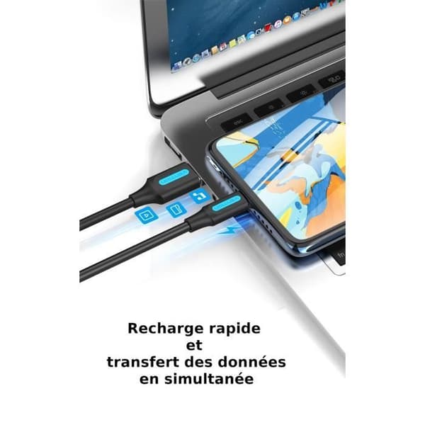 Ventilation - USB/Micro-USB-kabel med PVC-jacka för snabb laddning och dataöverföring - Svart/Blå