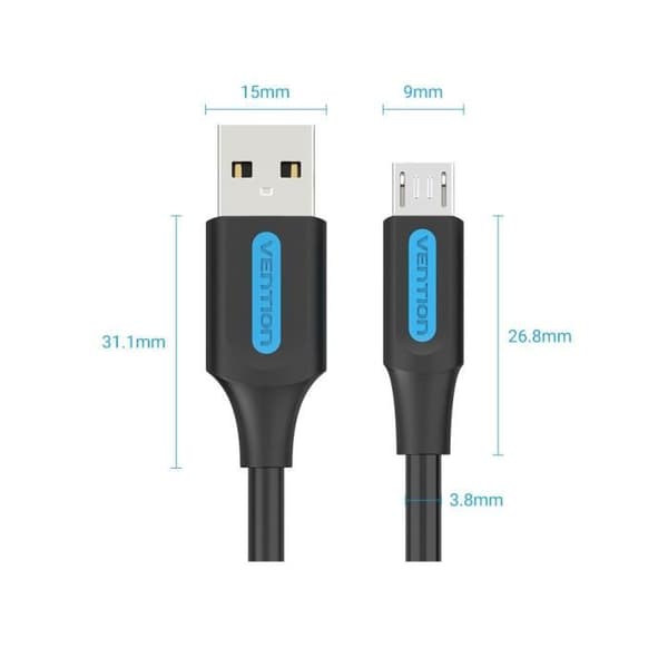 Ventilation - USB/Micro-USB-kabel med PVC-jacka för snabb laddning och dataöverföring - Svart/Blå