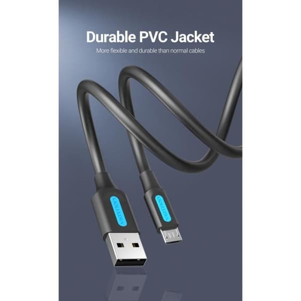 Ventilation - USB/Micro-USB-kabel med PVC-jacka för snabb laddning och dataöverföring - Svart/Blå