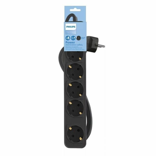 Stikdåse - 5 udtag med kontakt Philips CHP2154B/10 (1,5 m)