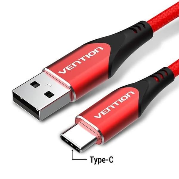 VENTION - USB A till USB Type C-kabel med TPE/Nylon-flätad hölje för snabb laddning och dataöverföring - Röd/ Svart