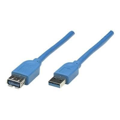 MANHATTAN USB-förlängningskabel - 2m - Blå - Skärmad - USB A hane till USB A honkontakt