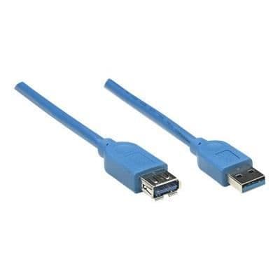 MANHATTAN USB-förlängningskabel - 2m - Blå - Skärmad - USB A hane till USB A honkontakt