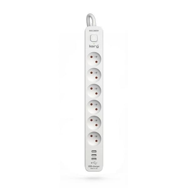 Stikdåse - 6 udtag med kontakt Kerg M02597 (1,5 m)