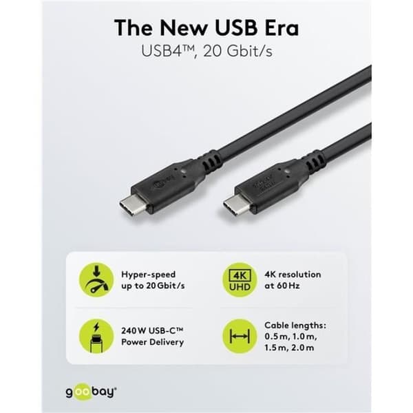 USB-C™-kabel, USB4™, 240 W, 20 Gbit/s, 1,5 m