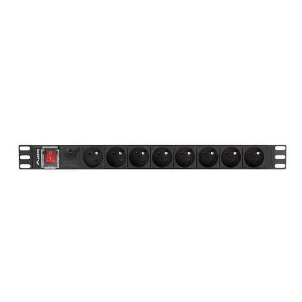 Schuko 19 "8 Way multistikdåse med tænd/slukkontakt Lanberg PDU-08E-0200-BK (2 m)