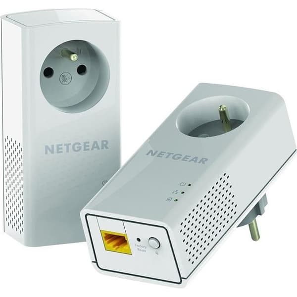 NETGEAR-paket med 2 PLC-adaptrar 2000 Mbit / s- 2-portar 10/100/1000 RJ45 - Med integrerat uttag PLP2000-100FRS Valkoinen