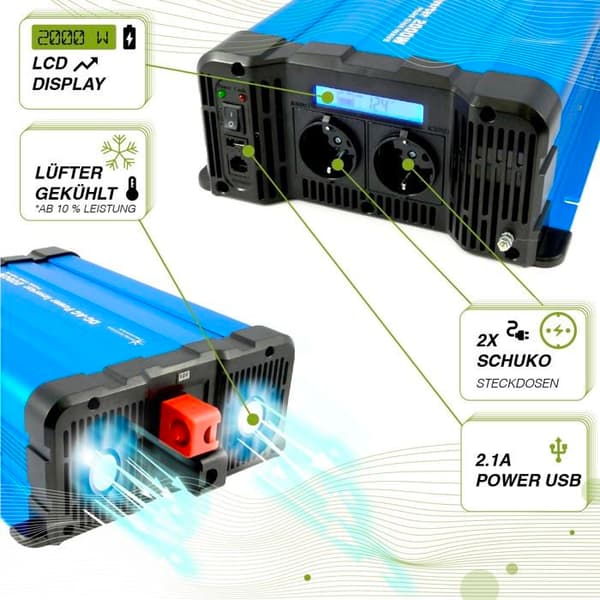 Solartronics - 0312201DP - Spänningsomvandlare FS2000D 12V 2000/4000 Watt Pure Sine Blue med Display