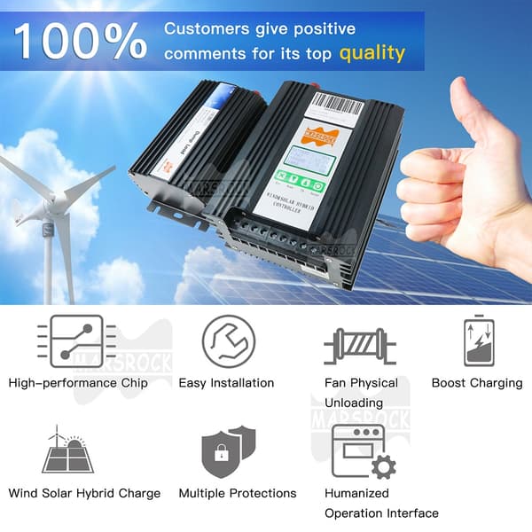 48V Vind-Sol Hybrid Controller, MPPT Boost & Buck, 1500W Sol, 1000W Vind, Vind1000W Sol1500W, 48V, Ekstern Vind-Sol Hybrid
