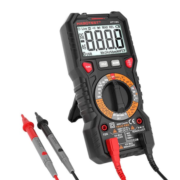 Digitalt multimeter med lommelygte Habotest HT118C, True RMS, NCV, batteritest