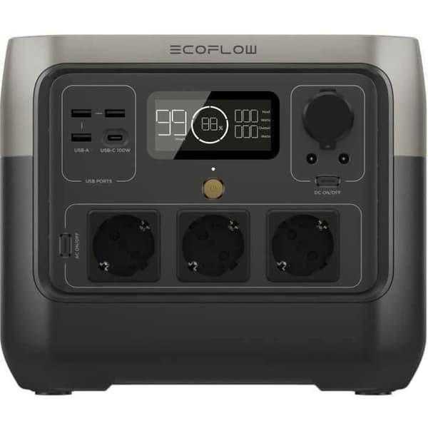 River 2 Pro bärbar elektrisk generator, 768 Wh, 3 CA-uttag - 800 W totalt (1600 W strömstöt) Svart