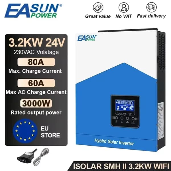 Hybrid Solar Inverter, 6200W Teho, 120A Maksimivirta,SMH-II-3.2KW-WIFI
