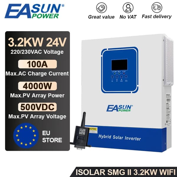 Hybrid sol inverter, 6200W effektutgång, 120A max laddström,SMG-II-3.2KW-WIFI