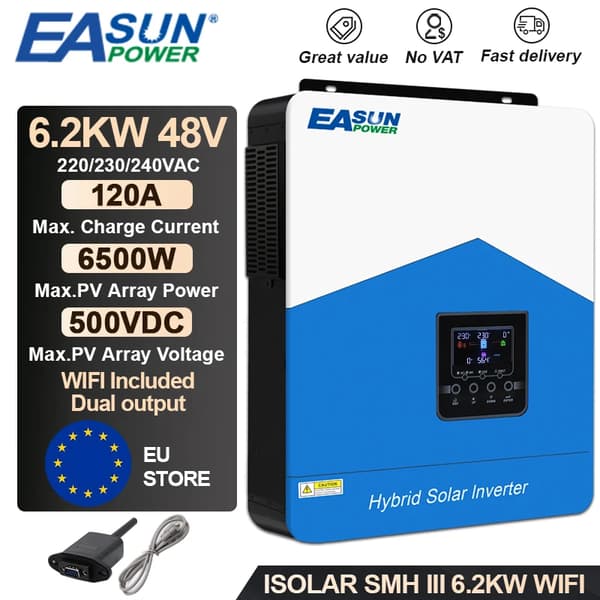Hybrid Solar Inverter, 6200W Teho, 120A Maksimivirta,SMH-III-6.2KW-WIFI